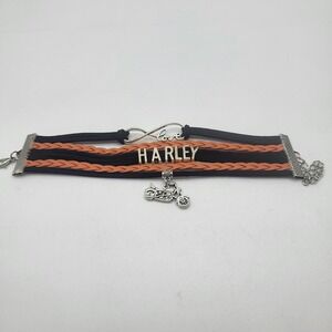 Harley Biker Bracelet Women's Motorcycle Leather Suede Orange Black Adjustable